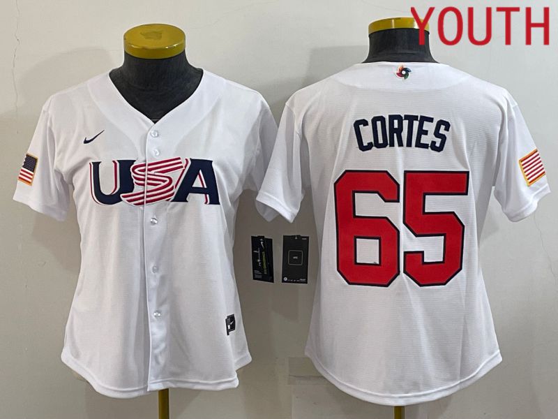 Youth 2023 World Cub USA #65 Cortes White MLB Jersey6->youth mlb jersey->Youth Jersey